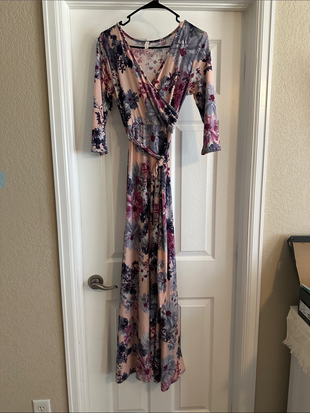 Pinkblush Peach Floral Wrap Maxi Dress with Purple Accents
